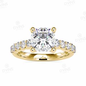 Bague de fiançailles en or massif 14 carats avec diamant taille coussin 2 carats VVS/VS EF serti à griffes, certifiée IGI, alliance classique pour femme - Product Image 1