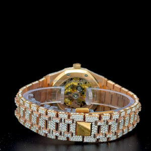 Montre vintage classique automatique squelette en acier inoxydable avec moissanite VVS1, entièrement sertie de moissanite, mouvement à quartz - Product Image 2