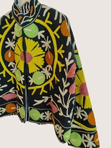 Poncho Bohème Brodé Floral à Manches Longues Col Mandarin Grande Taille pour Femme, Vêtement d'Extérieur Automne en Coton avec Fermeture Éclair - Product Image 4