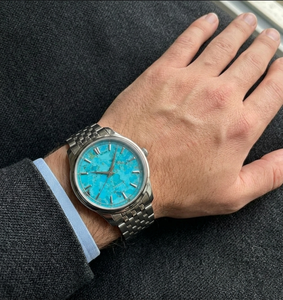 Producción a granel de esferas de reloj: Esfera de reloj de turquesa natural auténtica, disco plano de piedra preciosa redonda tipo moneda para la fabricación de relojes de lujo para hombres y mujeres. - Product Image 1