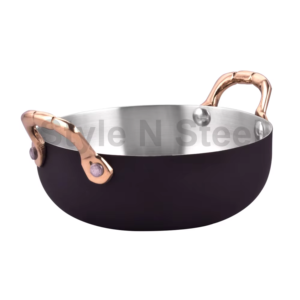 Utensilios de cocina ecológicos de acero inoxidable, sartén antiadherente Kadai indio para cocinar, Mini plato para servir martillado con Color negro - Product Image 1