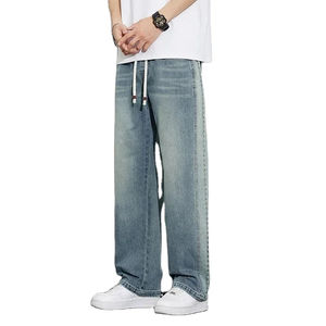 Pantalones Vaqueros Anchos de Mezclilla para Hombre, Corte Holgado, Estilo Baggy, Pierna Recta, Delgados y Suaves para Verano, Cintura Elástica con Cordón, Estilo Urbano, Invierno - Product Image 5