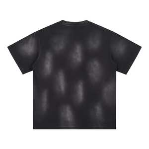 เสื้อยืดแฟชั่นสไตล์วินเทจสีดำขาวแบบย้อมสีเอซิดคุณภาพสูงสำหรับผู้ชายทรงโอเวอร์ไซส์ - Product Image 2