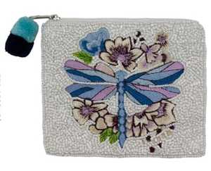 Beaded Mini <b>Coin</b> <b>Purse</b> Zipper Closure Handmade Bohemian Style Green Floral Pattern Unisex Accessory - Product Image 3