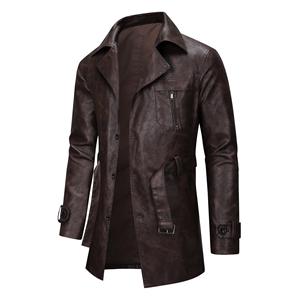 Manufacturer Direct Sales Long Casual Autumn Front Artificial <b>Leather</b> Turn-down Collar Single Breasted <b>Leather</b> <b>Jacket</b> - Product Image 4