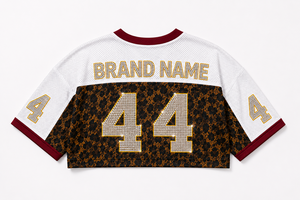 Luxury Elegant Oversized Custom Leopard Camo Print American Football Jersey Women <b>Rhinestone</b> Bling Crop <b>Top</b> <b>Mesh</b> Sublimated Tee - Product Image 5