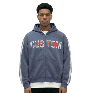 Sweat à capuche streetwear personnalisé avec strass pour homme, effet délavé et vieilli, coupe oversize - Product Image 2