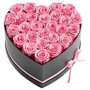 Forever Flowers 27 Pink Preserved Roses Heart Shape Box Immortal Birthday Present for Women <b>Wife</b> Mother Valentine's Day - Product Image 1