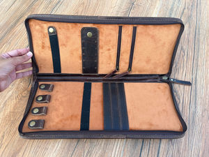 Hand <b>Tooled</b> <b>Leather</b> Travel Jewelry Case Western Hair on Cowhide Classic Country Western Buck Stitch Flat Lay Jewelry Storage Box - Product Image 6