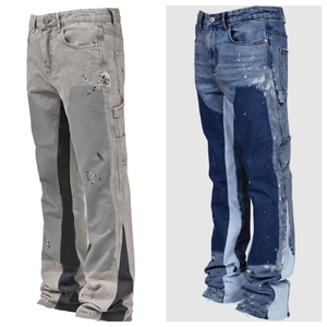 Jeans en denim pour homme 2026 de haute qualité, coupe évasée, bleu délavé, imprimé, effet usé, style streetwear hip-hop Y2K, OEM ODM, en coton - Product Image 1