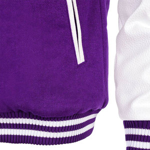 <b>Men's</b> Purple <b>White</b> letterman <b>jacket</b>/letterman <b>jacket</b> Cotton Polyester Preppy Style Turn-down Collar Regular Sleeve Autumn Casual - Product Image 2