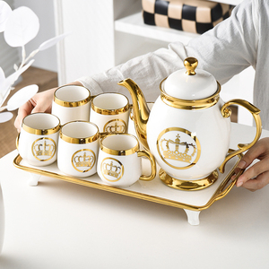 Decorative Royal <b>Tea</b> <b>Set</b> With Intricate Golden Artwork Premium Porcelain <b>Tea</b> Cups Stylish Teapot Decorative Serving Tray - Product Image 3