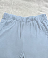 Women 2 Piece Set Light Blue Floral Embroidery Short Sleeve Top Knee Shorts Casual Regular Fit Breathable Polyester/Cotton