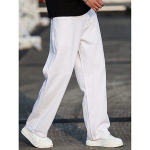 Jeans de Mezclilla para Hombre, Estilo Retro, Corte Recto, Color Blanco, Estilo Vintage, Ecológicos, Transpirables, Ligeros, Holgados, Tallas 28-40 - Product Image 4