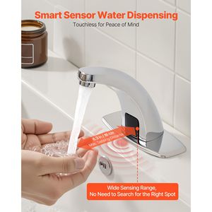 Rubinetto Automatico per Lavabo Bagno con Sensore di Movimento, Senza Contatto, a Batteria, Acqua Fredda, con Copertura Foro, Miscelatore - Product Image 2