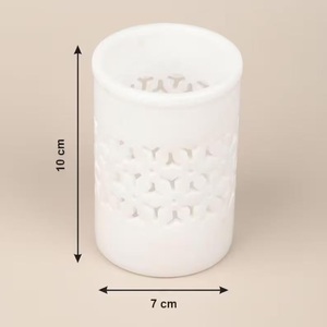 Ensemble de salle de bain en marbre blanc artisanal : distributeur de savon, porte-brosse à dents, gobelet, porte-savon, décoration de luxe pour la salle de bain - Product Image 4