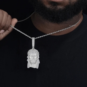 <b>Crown</b> Of Thorns Jesus Face Pendant - Moissanite Jesus Pendant, Elegant 925 <b>Silver</b> Jesus Face Pendant, Christian Faith Jewelry - Product Image 2