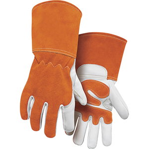 Leather Safety <b>Gloves</b> Orange White <b>Thermal</b> Protection Outdoor Winter Use Wrist Length Plain Style Unlined - Product Image 1