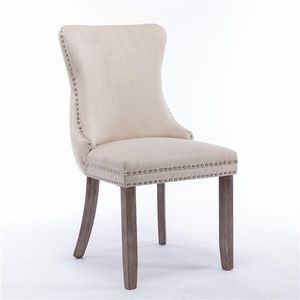 Set of 2 Beige Upholstered Wing Back Dining Chairs with Backstitching Nailhead Trim Solid Wood Legs-Furniture SW8809BG KD - Product Image 3