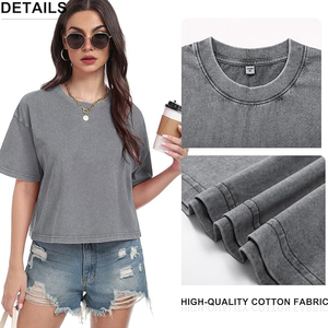 Crop top délavé à l'acide pour femme, t-shirt court vintage, vente en gros, t-shirts à col rond délavés aux minéraux, hauts oversize usés et déchirés - Product Image 6