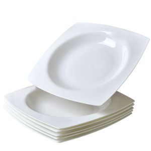 Elegant White Ceramic Kitchen <b>Plate</b> <b>Set</b> for 6 Microwave Safe <b>Square</b> Dinnerware for Dinner and Salad Serving - Product Image 1