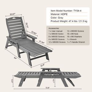 Moderna Sedia a Sdraio da Esterno in HDPE con Capacità di Carico di 180 Kg, 6 Posizioni Regolabili e Schienale, Design Chaise Longue - Product Image 3