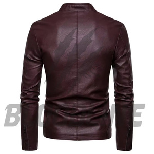 Bloodline Men's Black PU <b>Leather</b> <b>Jacket</b> Stand Collar Zipper Closure Slim Fit Moto Style Autumn Wear - Product Image 2