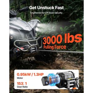 Verricello Elettrico 12V DC da 3000 Libbre con Cavo in Acciaio da 3/16 x 39,4 Piedi, Impermeabile IP55, Telecomando Cablato per ATV/UTV e Cinghie Auto - Product Image 2