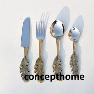 Cucharas de latón chapadas en oro con mango de concha marina para bodas, cucharas de mesa para cenas, en oferta. - Product Image 6