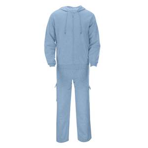 Ensemble de jogging décontracté pour homme, bleu clair, à capuche, manches longues, fermeture éclair sur le devant, couleur unie, avec poches latérales, coupe classique - Product Image 1