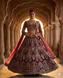 Divyam Creation F-1035 Lehenga Choli en Spandex Brodé Doré, Robe de Mariage Indienne Traditionnelle Longue pour Femme, Coupe Classique - Product Image 3