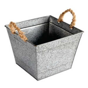 Maceta Cuadrada Rústica de Metal Galvanizado con Asas de Cuerda de Yute, Maceta Vintage de Zinc para Flores, Contenedor para Jardín y Decoración del Hogar - Product Image 1