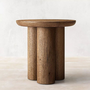 Table basse en bois moderne, design minimaliste, fabrication artisanale, meubles de salon, plateau rond, base à trois pieds - Product Image 1