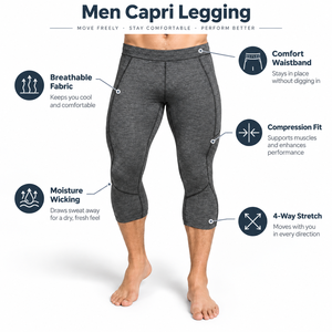 <b>Men</b> Capri <b>Legging</b> Provides Reliable Fit Soft Stretch Fabric And Comfortable Movement For Running Sports And Fitness Activities - Product Image 6