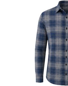 Camisa de Franela a Cuadros Azul Gris para Hombre, Estilo Casual, Corte Ajustado, con Botones, Manga Larga, de Algodón, Moda Urbana - Product Image 4