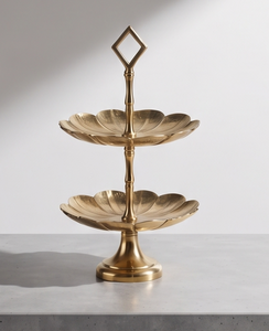 Modern Gold Metal 2 Tier <b>Cake</b> Stand Luxury Scalloped Edge Dessert Display Tray Pedestal Diamond Handle Cupcake Holder Party - Product Image 5