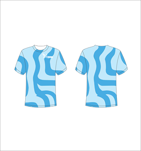 Camiseta Deportiva Ligera de Manga Corta Sublimada Personalizada con Patrón de Rayas Onduladas Abstractas en Azul Claro y Cian - Product Image 1