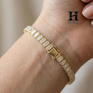 Luxury Bezel <b>Set</b> Emerald Cut Diamond Tennis Bracelet, 18K Yellow Gold Fine Jewelry for Women - Product Image 4