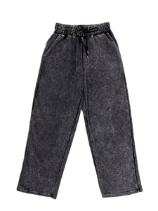 Loose Formal Men's High Waist Heavyweight Elastic Waist Anti-Wrinkle Pleated Front Acid Wash Dark Gray 100% Cotton Sweatpants - Product Image 3