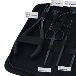 Kit d'outils pour extensions capillaires en acier inoxydable : Pince à sertir pour micro-perles, Coupe-keratine, Pince pour extensions à bandes, Outils à boucles pour cheveux - Product Image 3