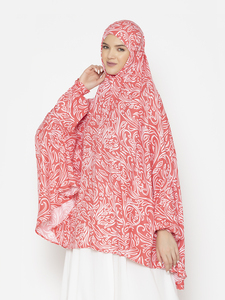 Coral Red Floral Printed Lightweight Chiffon <b>Hijab</b> Long Daily Wear Scarf <b>Full</b> Length Design All Seasons Style for Women wear - Product Image 3