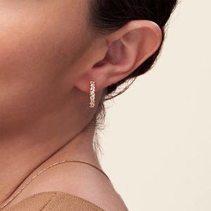 Multi-Row Baguette and Round Cut Diamond <b>Hinged</b> <b>Hoop</b> <b>Earrings</b> - Product Image 4