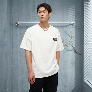 Men's <b>White</b> Oversized Cotton T-Shirt With Front Letter Print Casual Short Sleeve O-Neck Design - Product Image 4