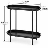 Table basse moderne ovale à deux niveaux, de luxe, faite à la main, en métal noir durable, avec un design décoratif combiné pour le salon