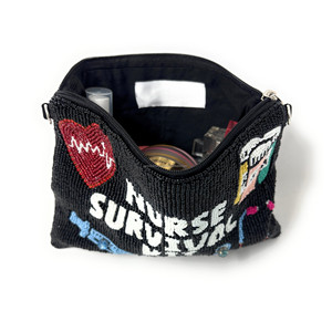 Kit de survie pour infirmière, pochette brodée à la main avec perles, écologique, multifonctionnelle, en tissu de coton multicolore, fermeture à glissière - Product Image 4