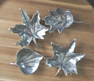 Silver Leaf Shape Metal Plate <b>Set</b> Of 4 Decorative <b>Serving</b> <b>Dish</b> Ideal For Snacks Dry Fruits Table Decor And Kitchen Styling Use - Product Image 1