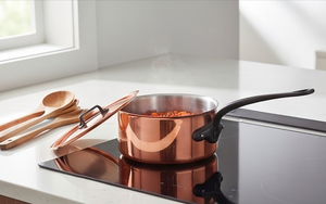 Copper Sauce <b>Pan</b> With Stainless Steel Lining And Black Silicone Handle For Induction Cooker Minimalist Design Heat Resistant - Product Image 4