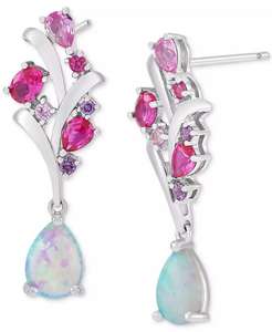 Orecchini a goccia Multi-gemma a grappolo (2 ct. T. w.) in argento Sterling | Macacy's - Product Image 3