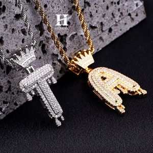 จี้ตัวอักษรแบบหยดน้ำสั่งทำพิเศษ ทอง 14K เพชร VVS Lab Diamond รูปทรงหยดน้ำ ตัวอักษร AZ พร้อมห่วงคล้องแบบมงกุฎ สไตล์ฮิปฮอป - Product Image 4