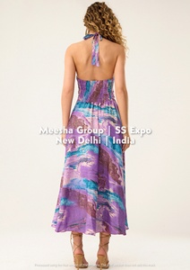 Robe longue de plage d'été fluide imprimée à col halter et dos smocké pour femme, assortiment varié - Product Image 6